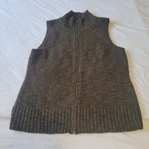 J Jill Sweater Vest Women Medium Brown Full Zip Wool Alpaca Blend Knit Mock Neck